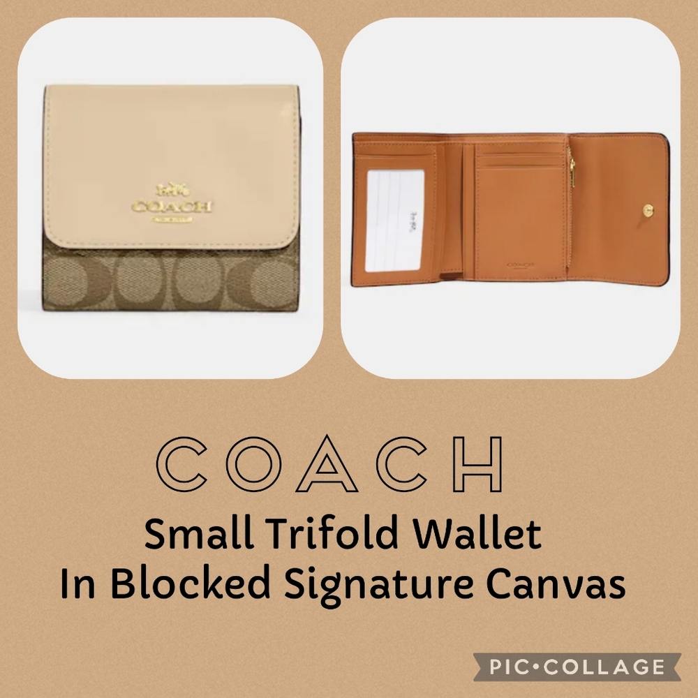 COACH Small Trifold Wallet In Blocked Signature Canvas
